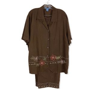 Napa Valley brown floral embroidery crop p…